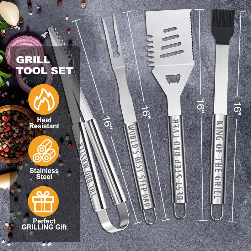 LEWARAN Step Dad Gifts, Gift for Stepdad from Step Daughter on Christmas Grilling Accessories, Heavy Duty Stainless Steel Grill Set BBQ Grill Tools for Outdoor Grill with Aluminum Case, Camping Grill Utensils - Image 4